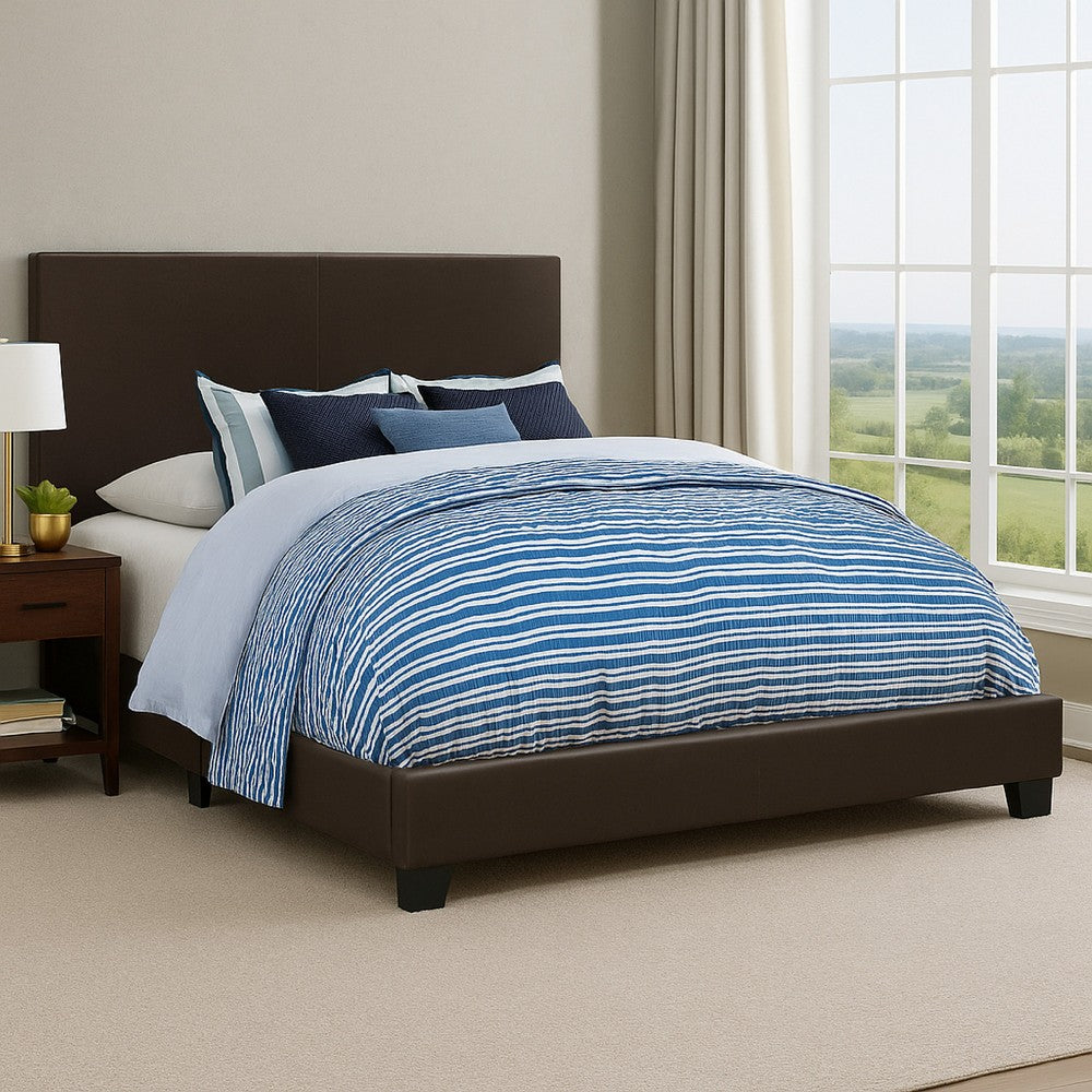 Benzara Leather Upholstered California King Size Platform Bed, Brown
