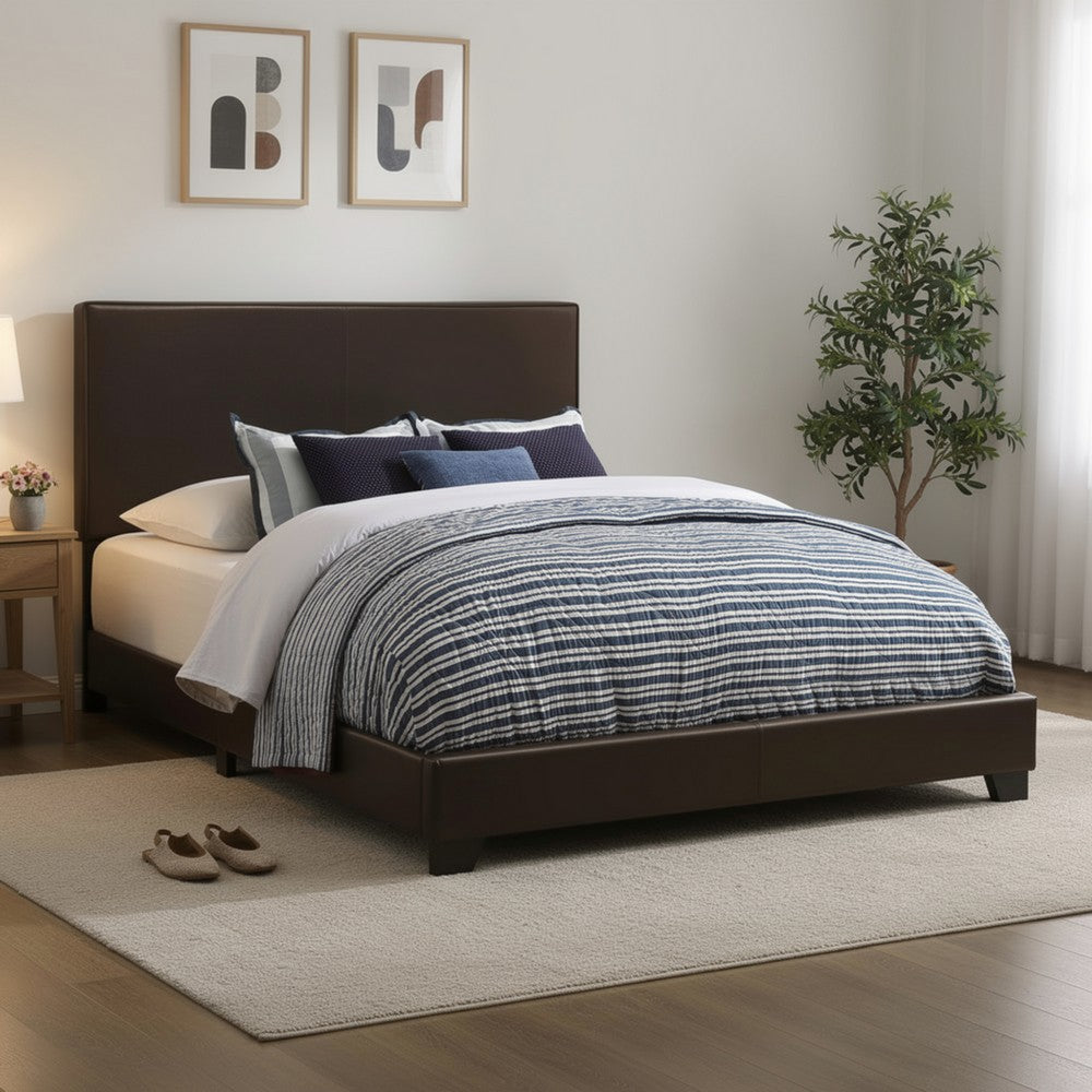 Benzara Leather Upholstered California King Size Platform Bed, Brown