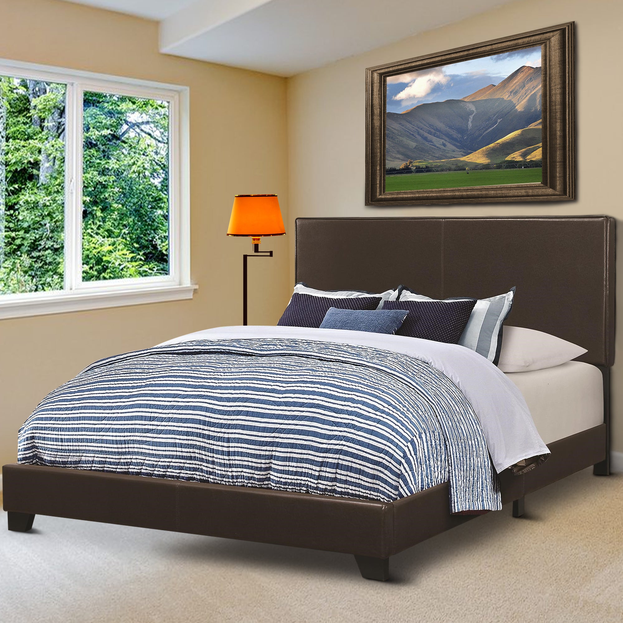 Benzara Leather Upholstered Twin Size Platform Bed, Brown