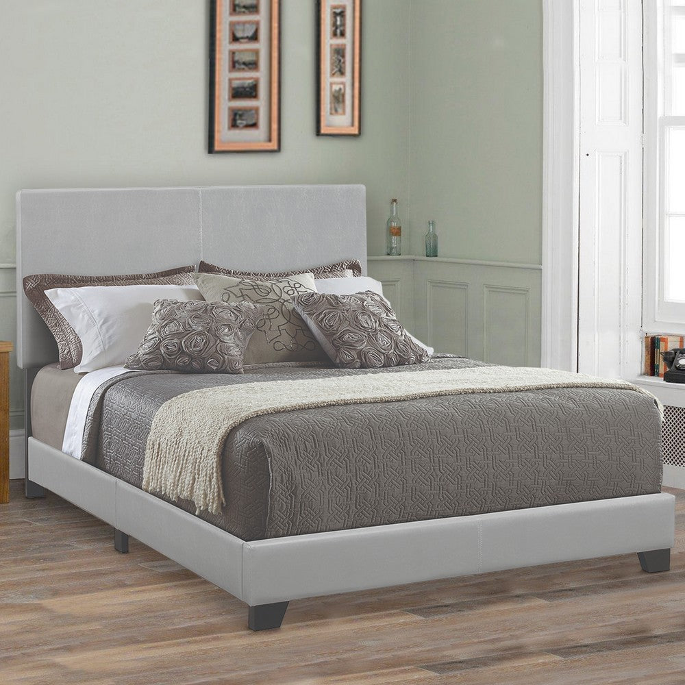 Benzara Leather Upholstered Full Size Platform Bed, Gray