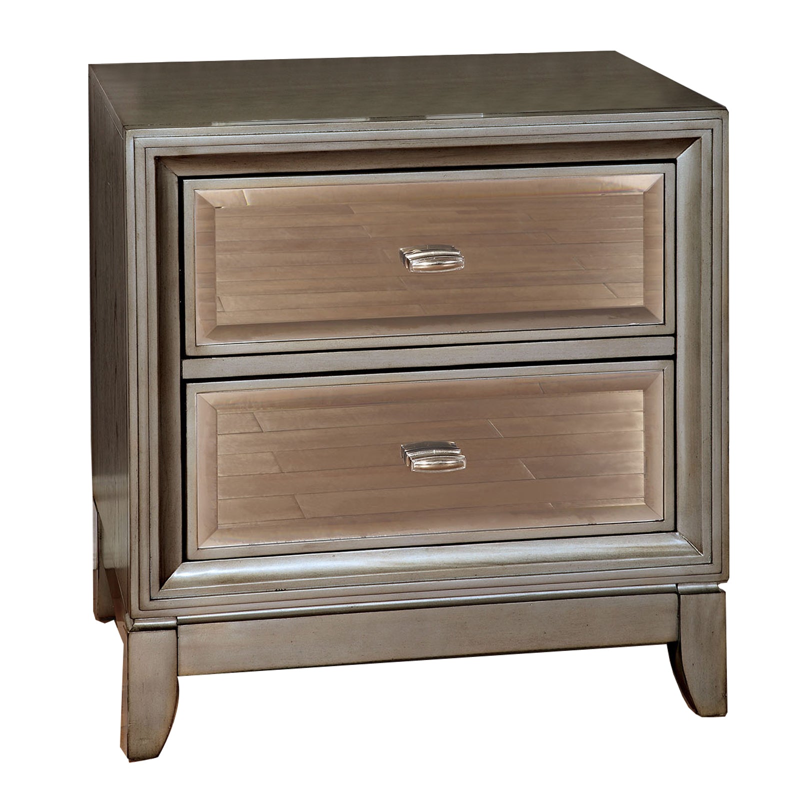 Benzara Contemporary Solid Wood Night Stand With Drawers, Silver