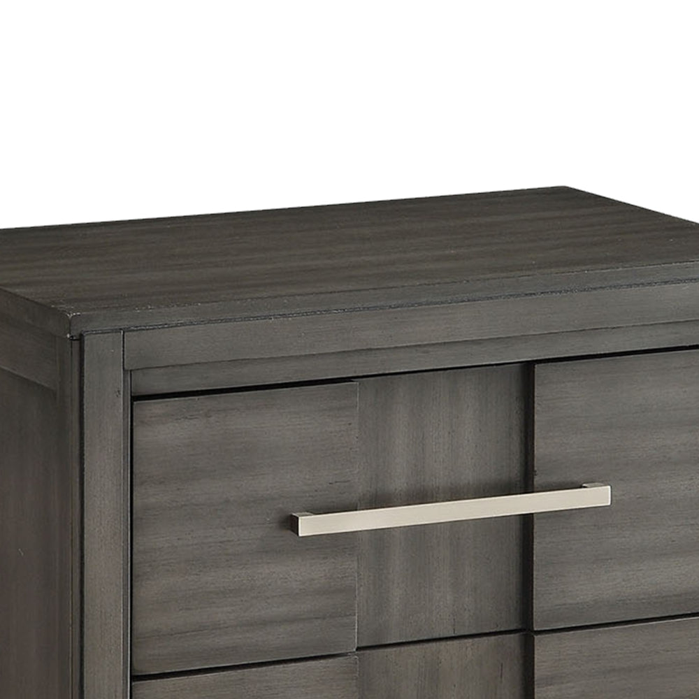 Benzara Transitional Solid Wood Night Stand With Two Drawers, Gray