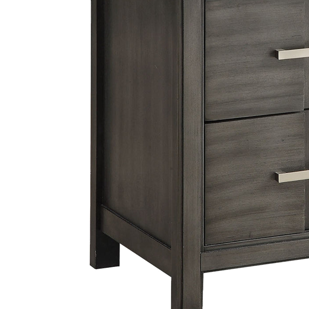 Benzara Transitional Solid Wood Night Stand With Two Drawers, Gray