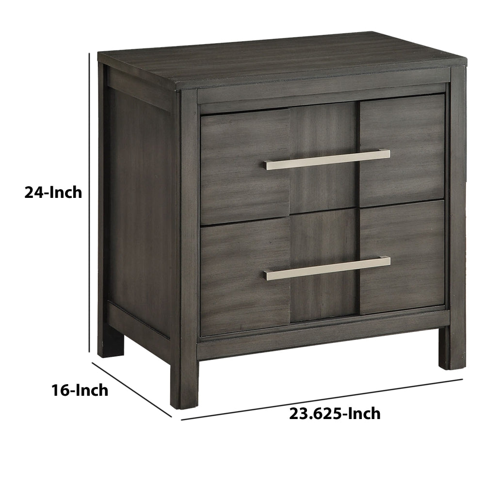 Benzara Transitional Solid Wood Night Stand With Two Drawers, Gray