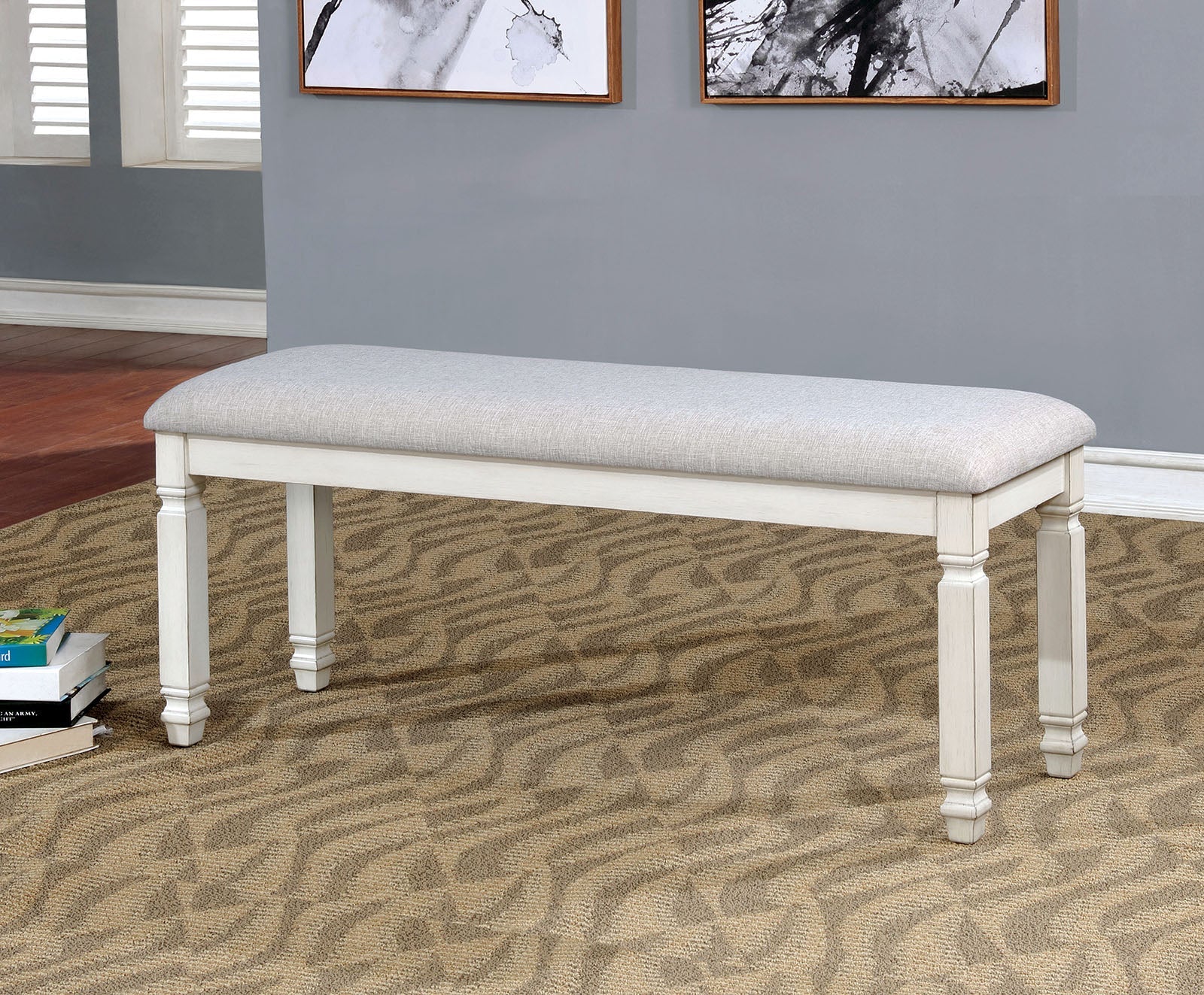 Benzara Fabric Upholstered Wooden Bench, White