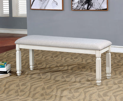Benzara Fabric Upholstered Wooden Bench, White