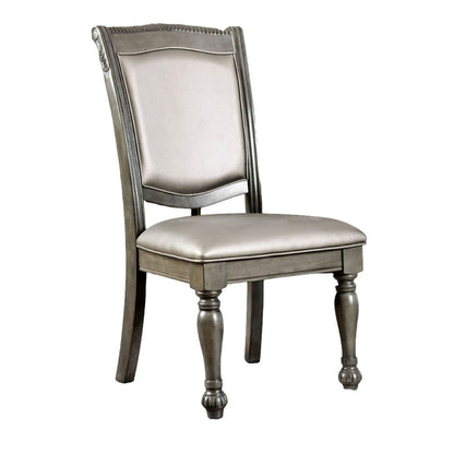 Benzara Faux Leather Upholstered Solid Wood Side Chair, Pack of Two, Silver And Gray