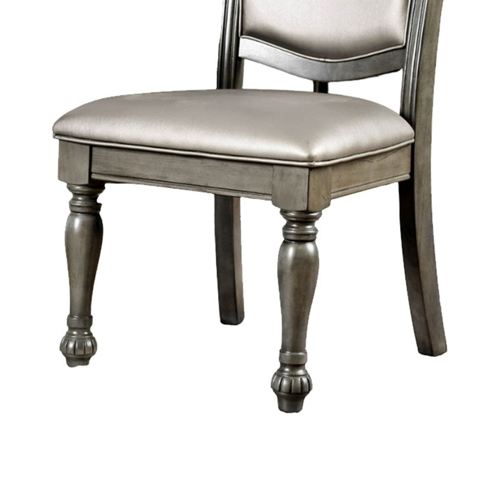 Benzara Faux Leather Upholstered Solid Wood Side Chair, Pack of Two, Silver And Gray