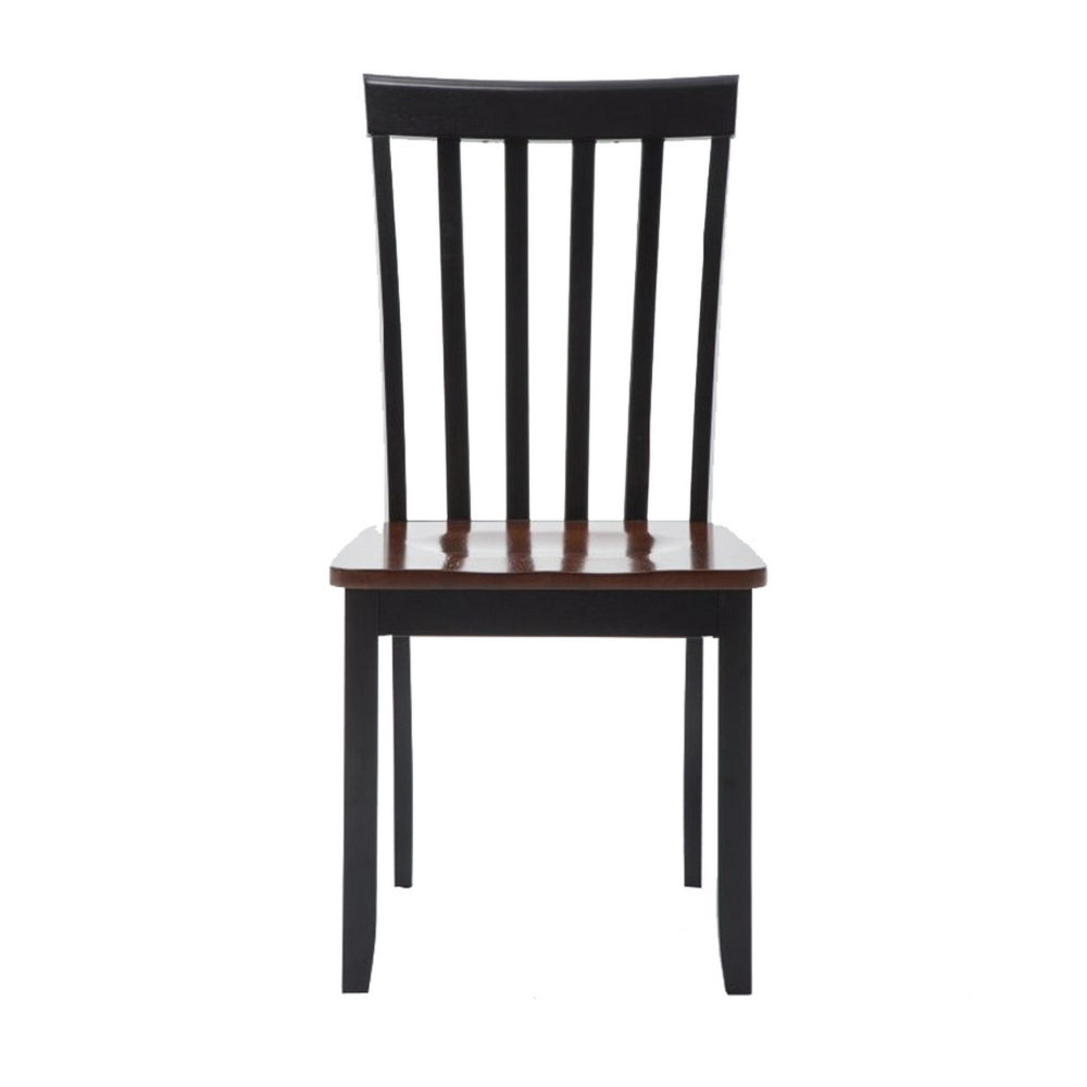 Benjara Wooden Seat Dining Chair with Slatted Backrest, Set of 2, Brown And Black