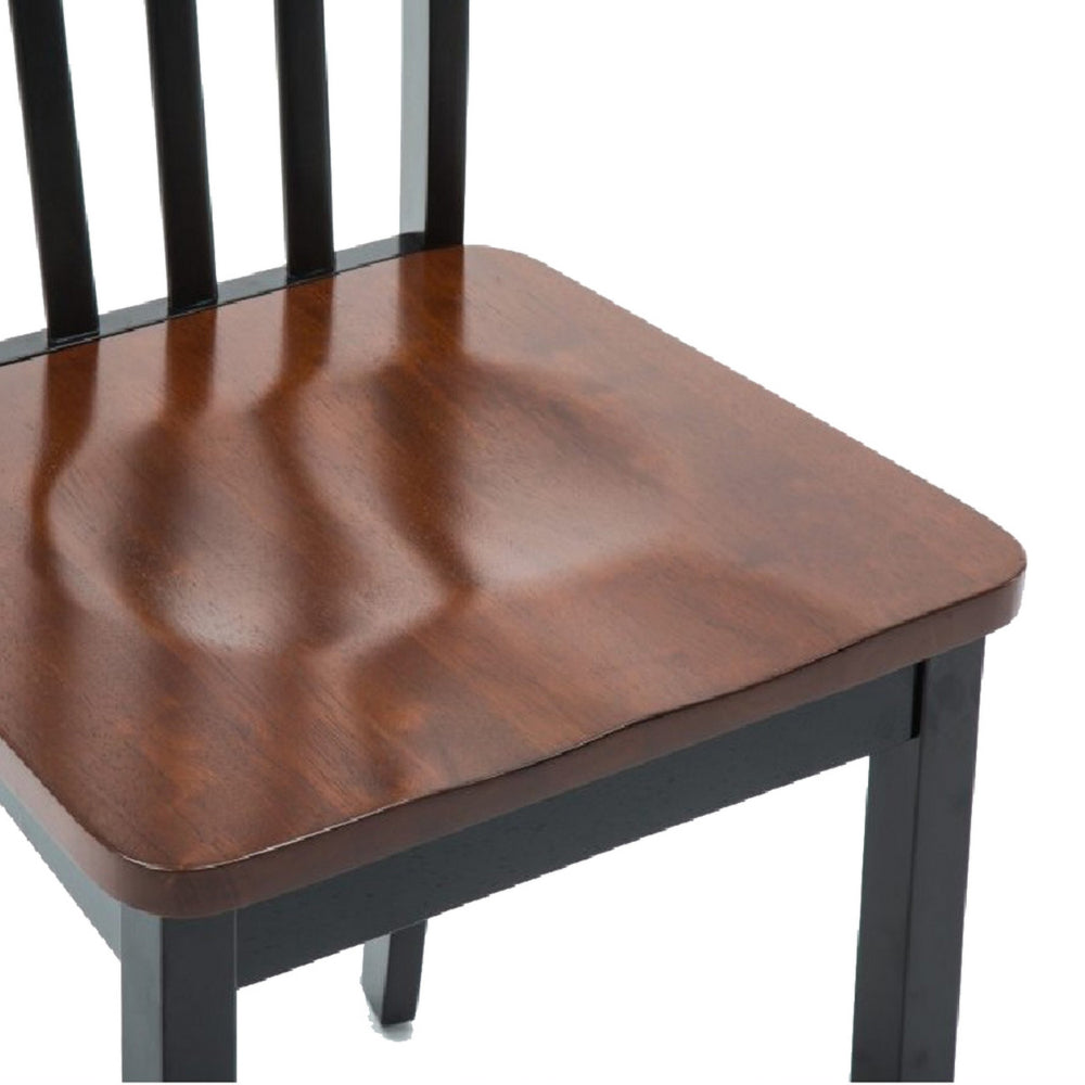 Benjara Wooden Seat Dining Chair with Slatted Backrest, Set of 2, Brown And Black
