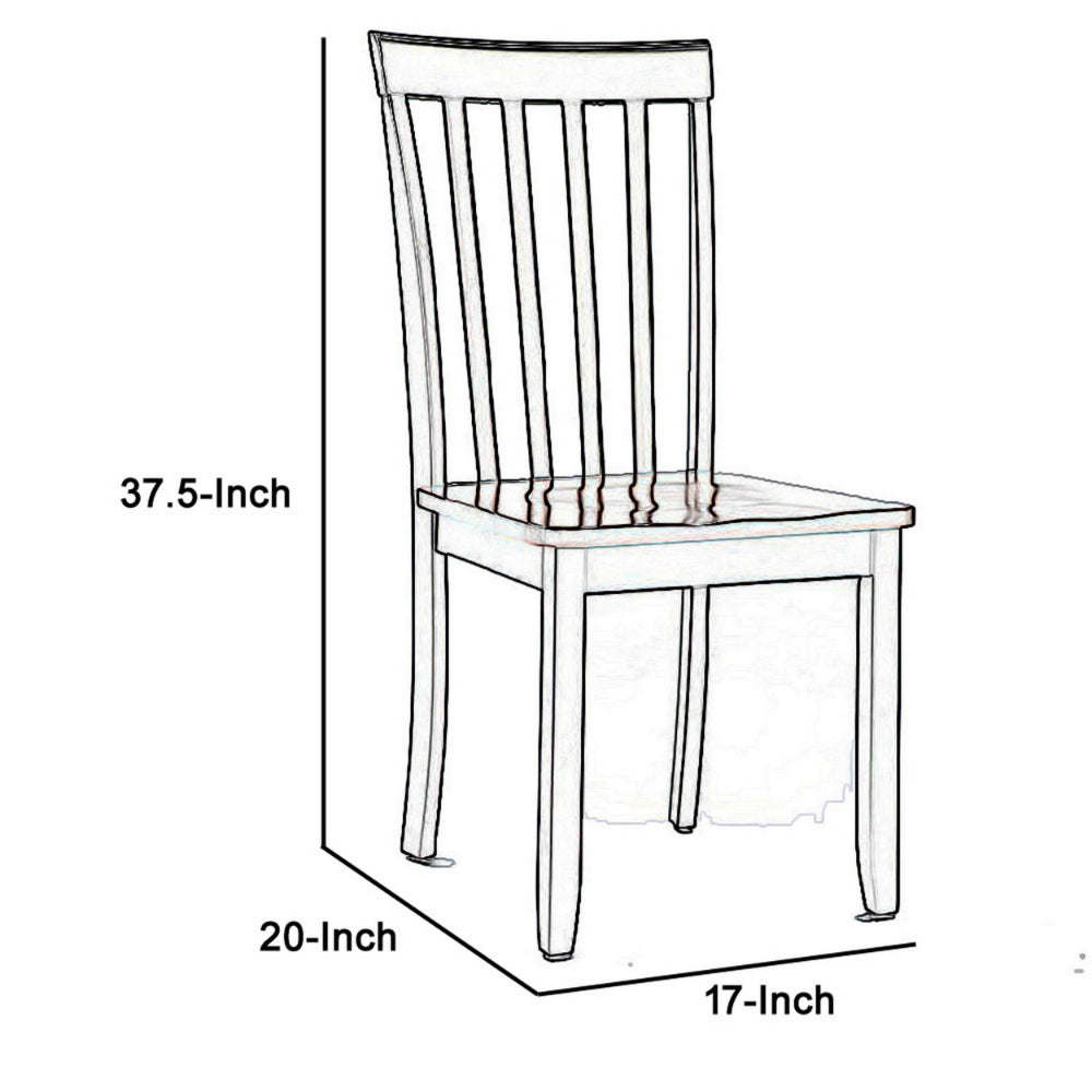Benjara Wooden Seat Dining Chair with Slatted Backrest, Set of 2, Brown And Black