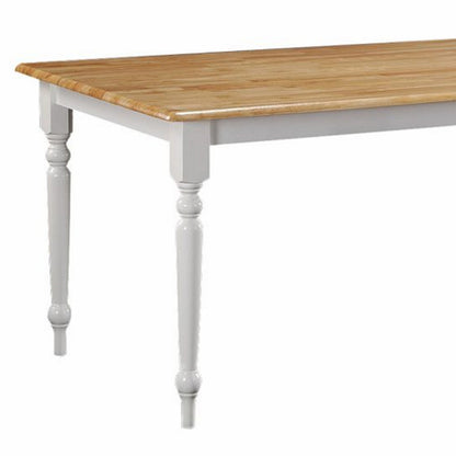 Benjara Grained Rectangular Wooden Dining Table with Turned legs, Brown And White
