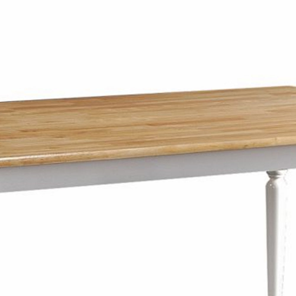 Benjara Grained Rectangular Wooden Dining Table with Turned legs, Brown And White