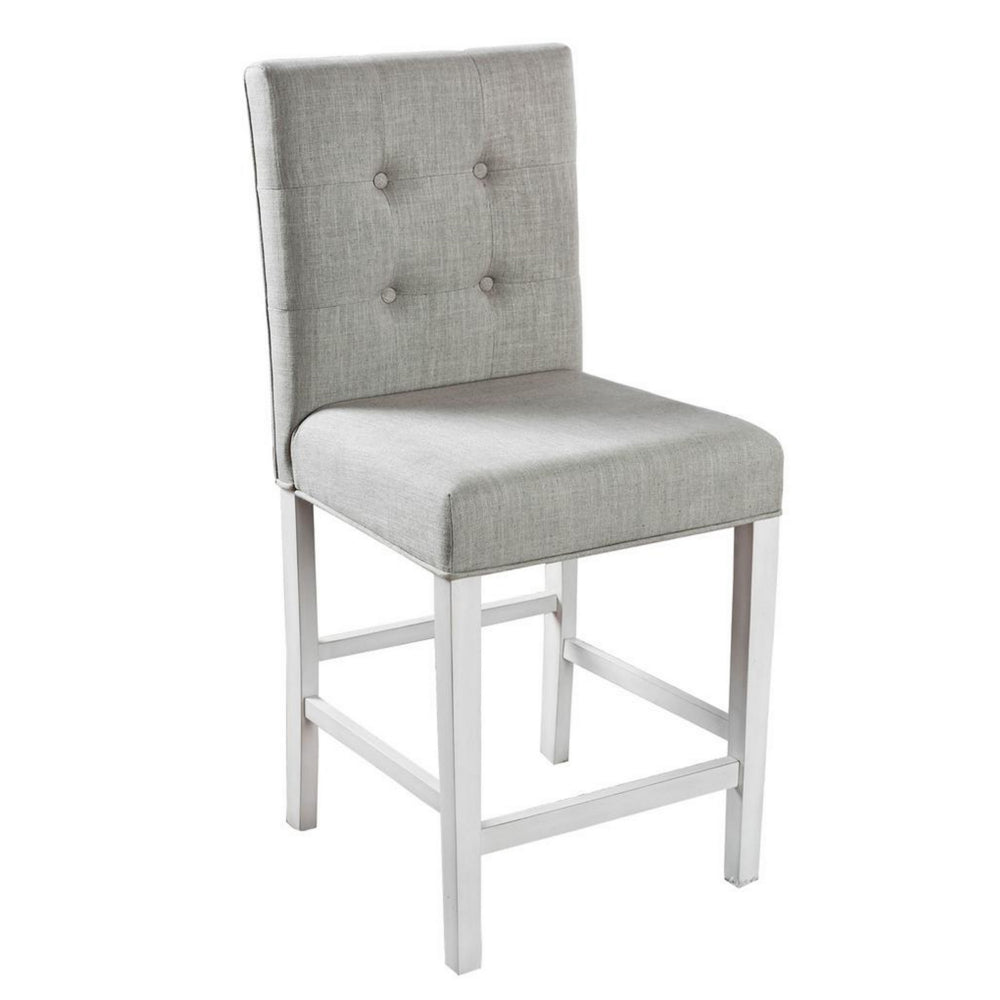Benzara Fabric Upholstered Solid Wood Counter Height Chair, White And Gray, Pack of Two