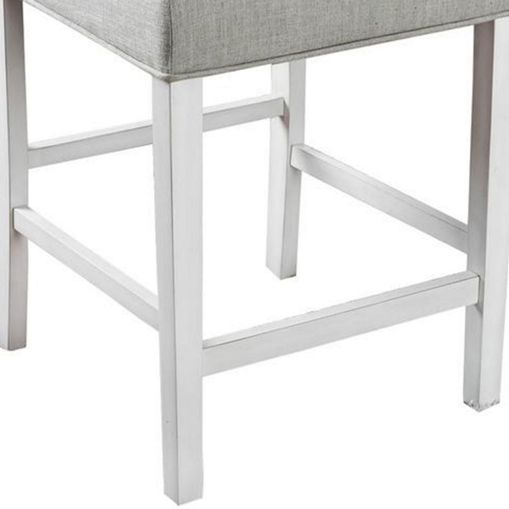 Benzara Fabric Upholstered Solid Wood Counter Height Chair, White And Gray, Pack of Two