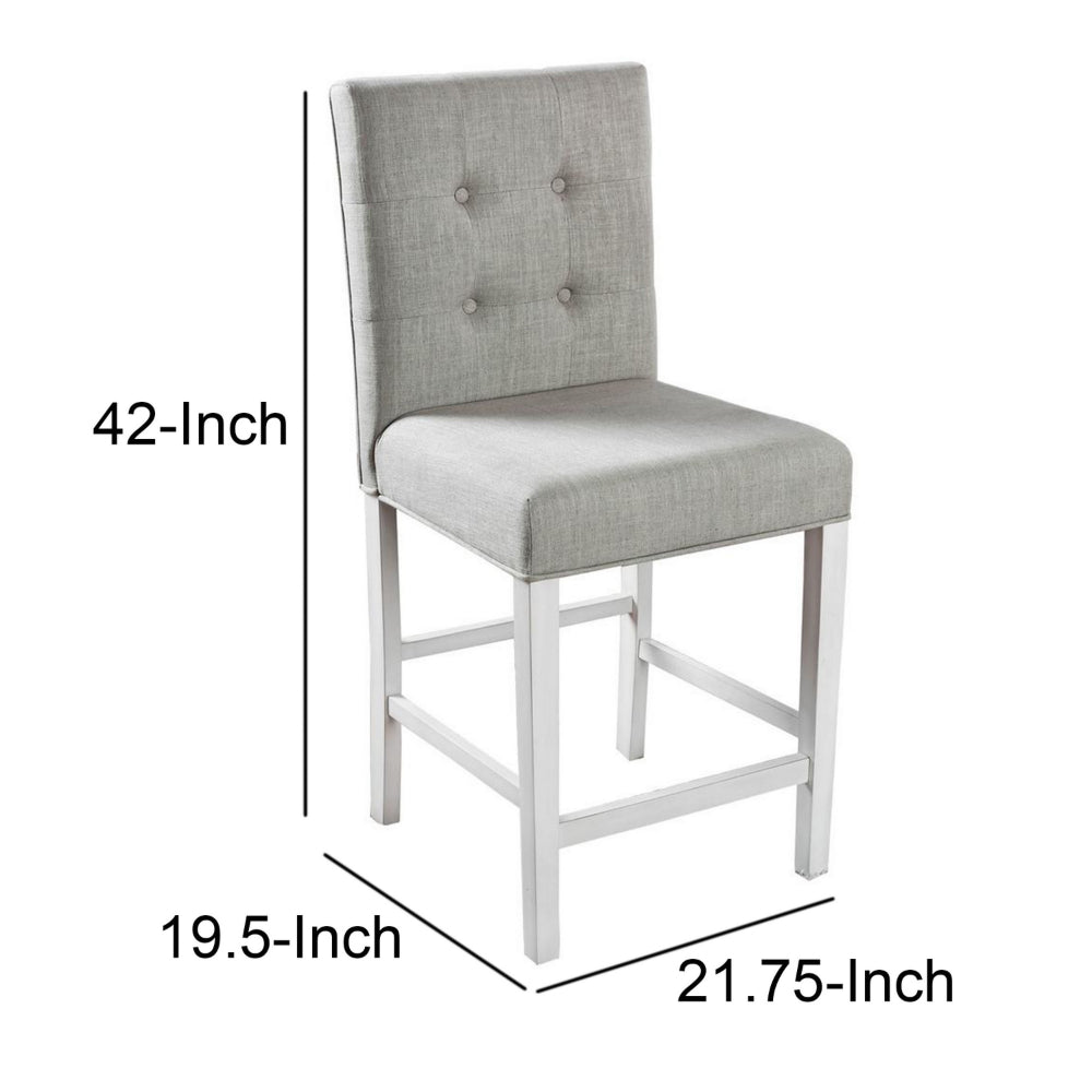Benzara Fabric Upholstered Solid Wood Counter Height Chair, White And Gray, Pack of Two