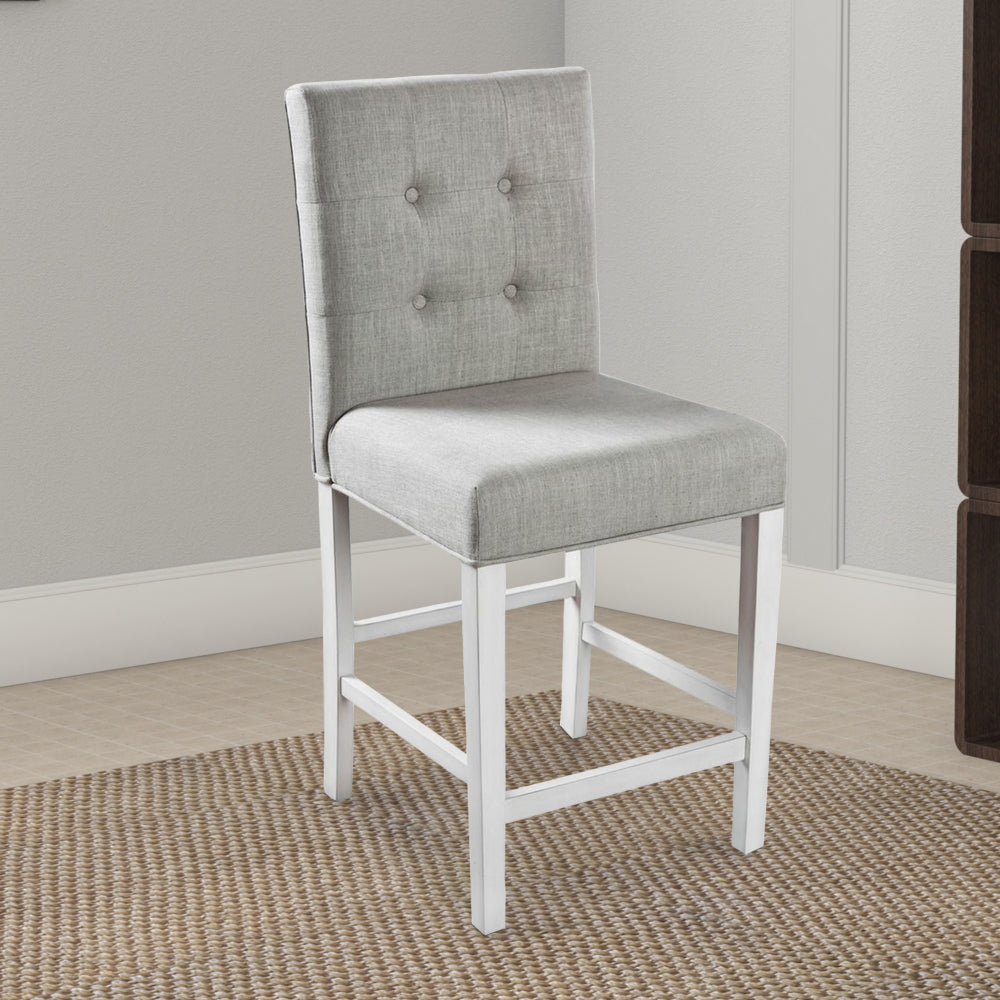 Benzara Fabric Upholstered Solid Wood Counter Height Chair, White And Gray, Pack of Two