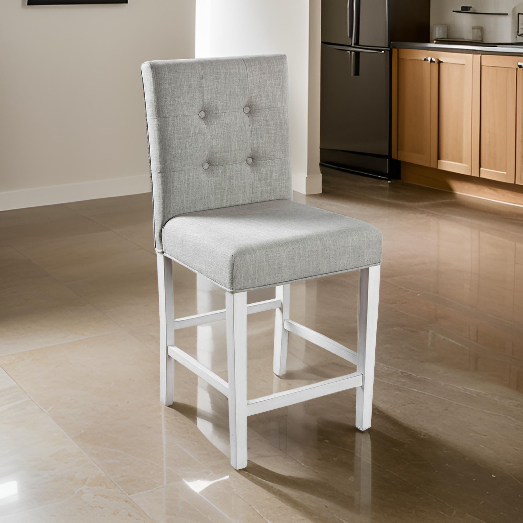Benzara Fabric Upholstered Solid Wood Counter Height Chair, White And Gray, Pack of Two