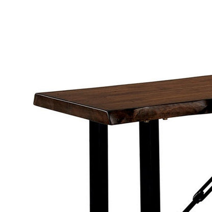 Benzara Rectangular Metal Frame Bench with Wooden Seat, Black And Brown