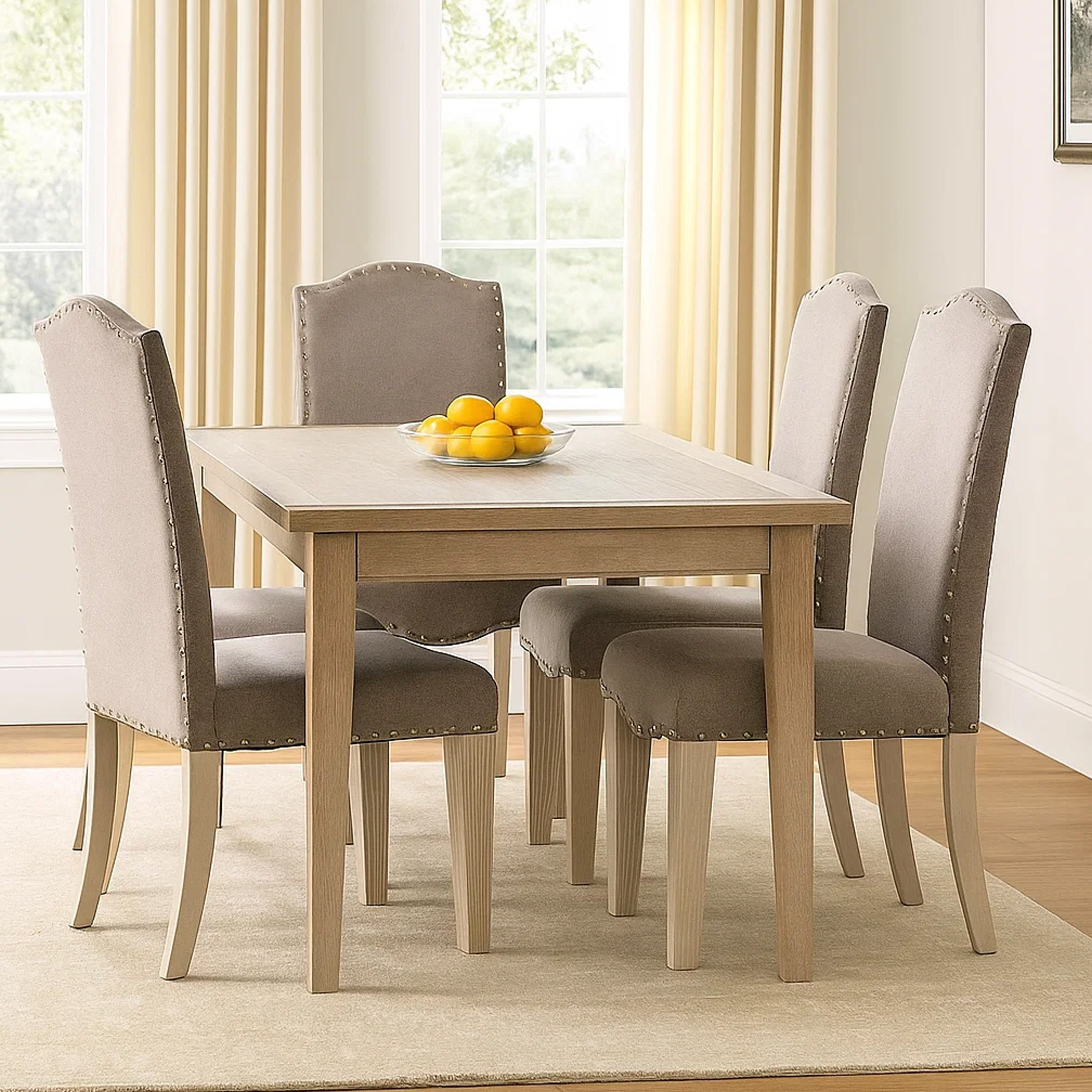 Benzara Fabric Upholstered Wooden Side Chair, White And Gray, Pack Of Two