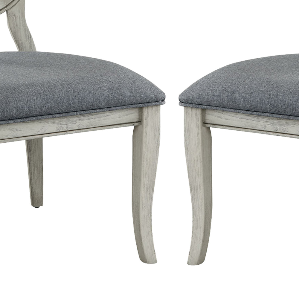 Benzara Fabric Upholstery Side Chair, White And Gray, Pack Of Two