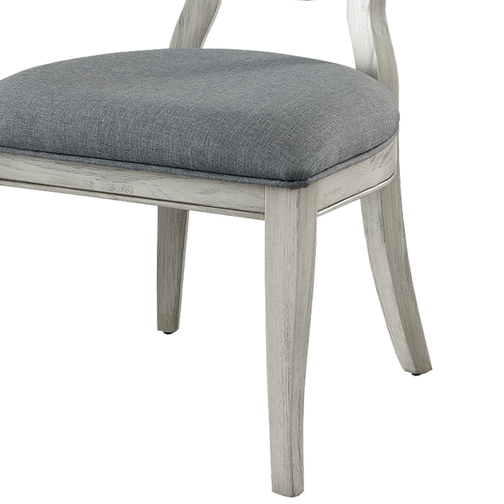 Benzara Fabric Upholstery Side Chair, White And Gray, Pack Of Two