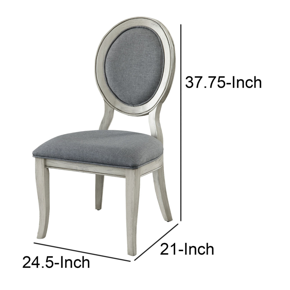 Benzara Fabric Upholstery Side Chair, White And Gray, Pack Of Two