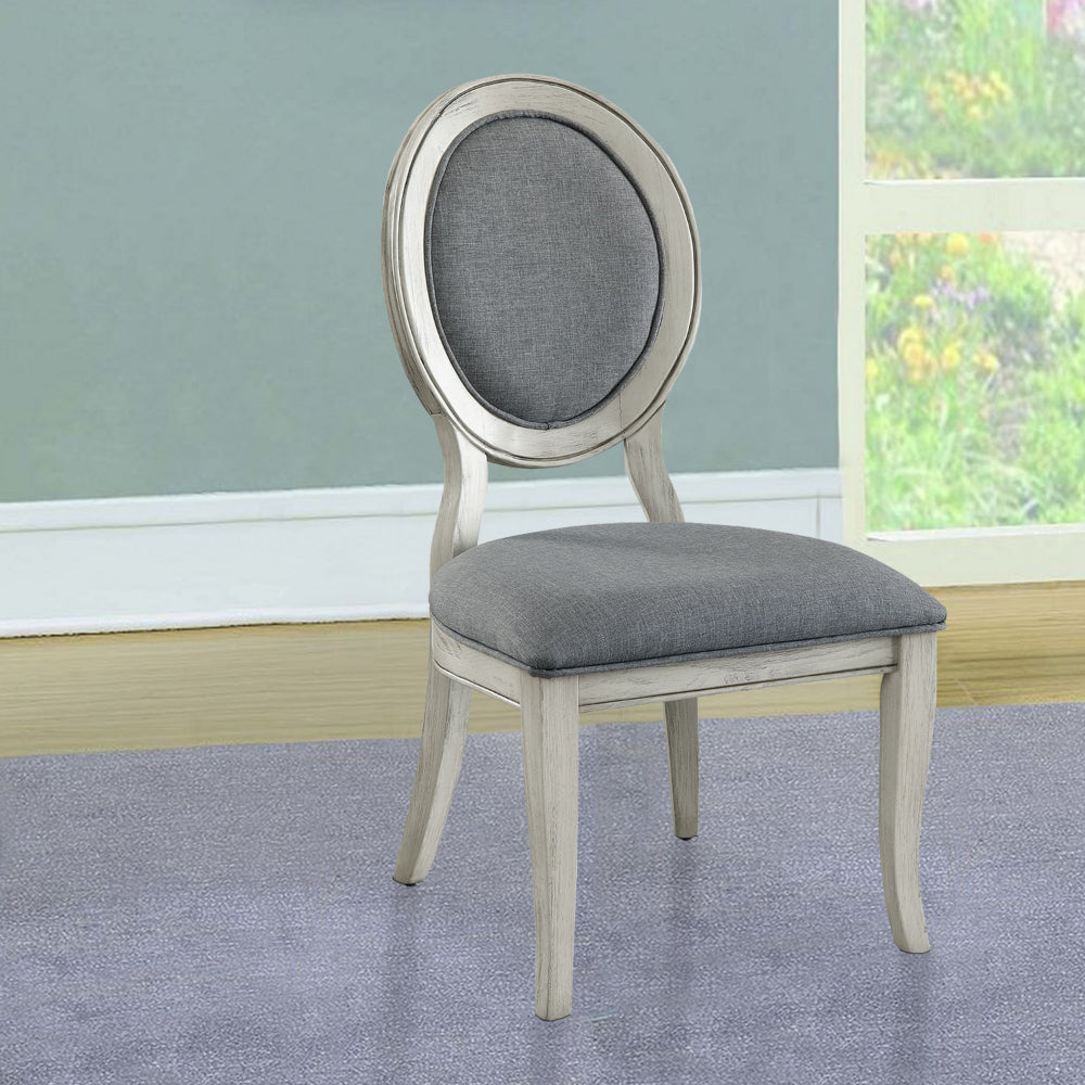 Benzara Fabric Upholstery Side Chair, White And Gray, Pack Of Two