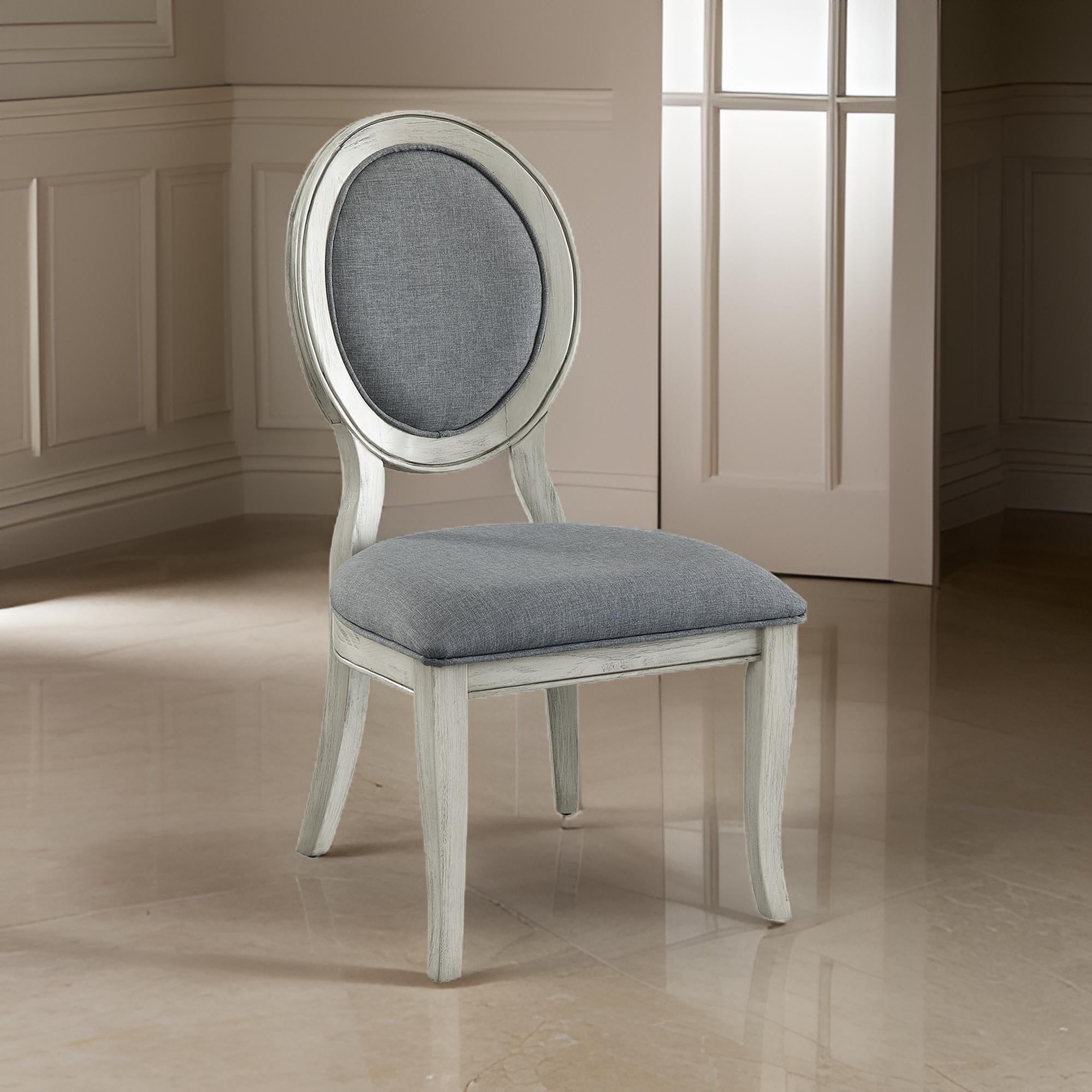 Benzara Fabric Upholstery Side Chair, White And Gray, Pack Of Two