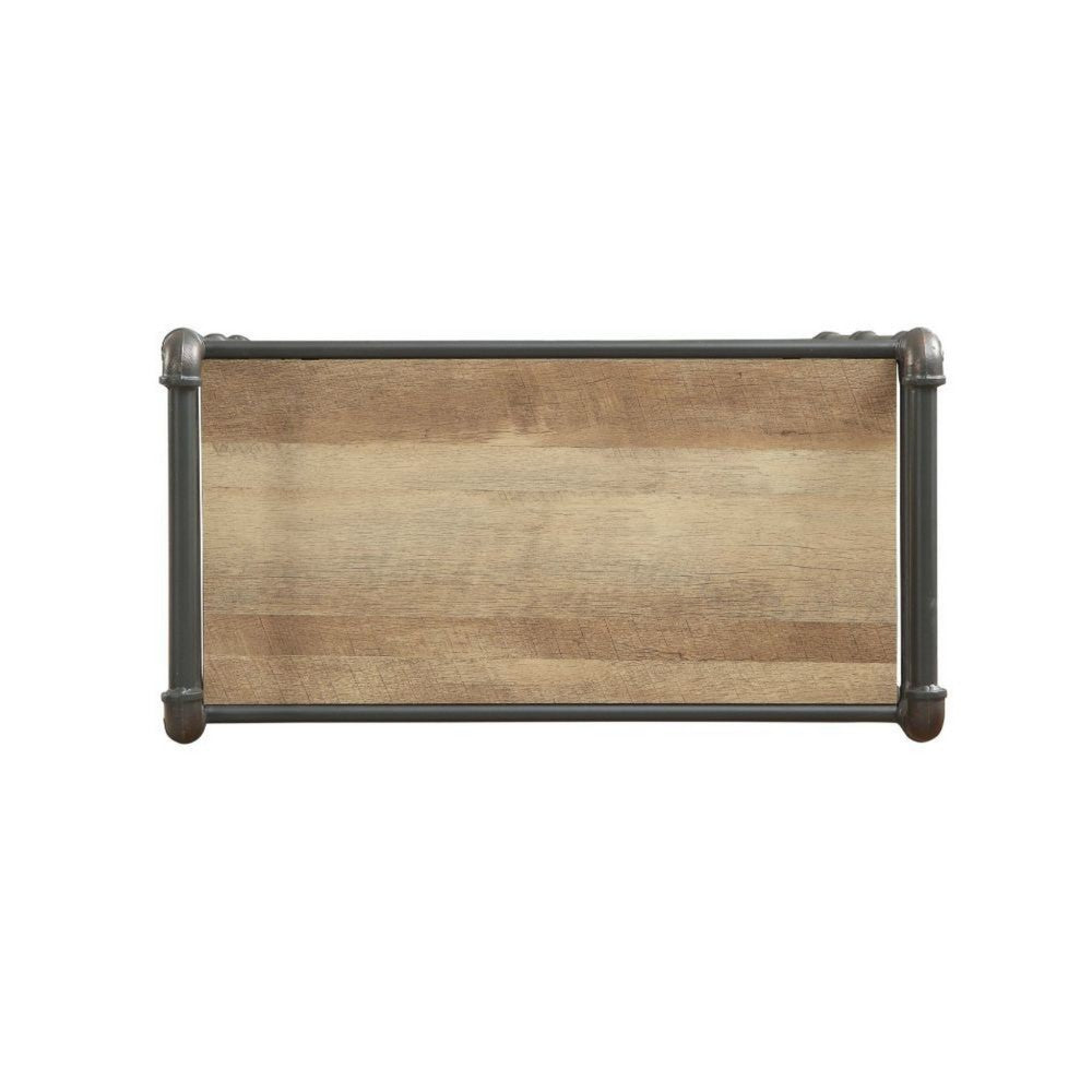 Benzara Five Tier Metal Bookshelf With Wooden Shelves, Oak Brown & Gray