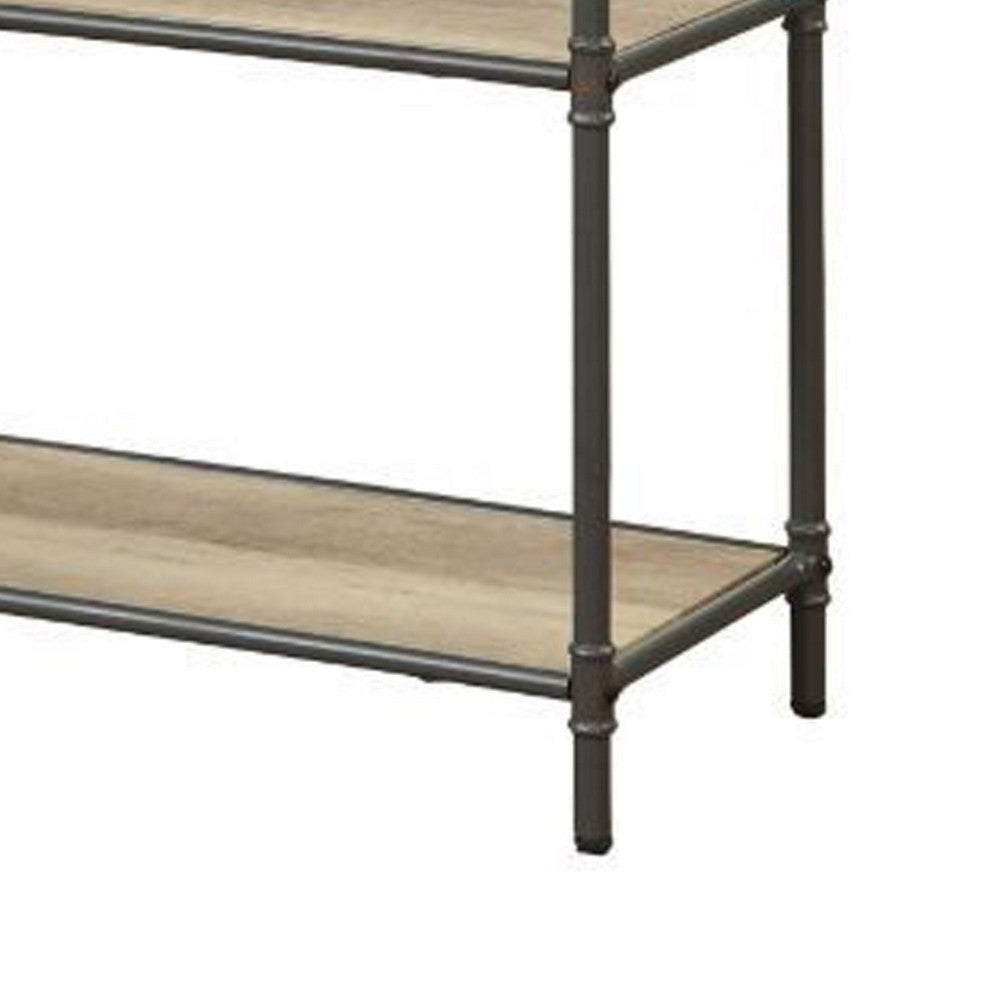 Benzara Five Tier Metal Bookshelf With Wooden Shelves, Oak Brown & Gray