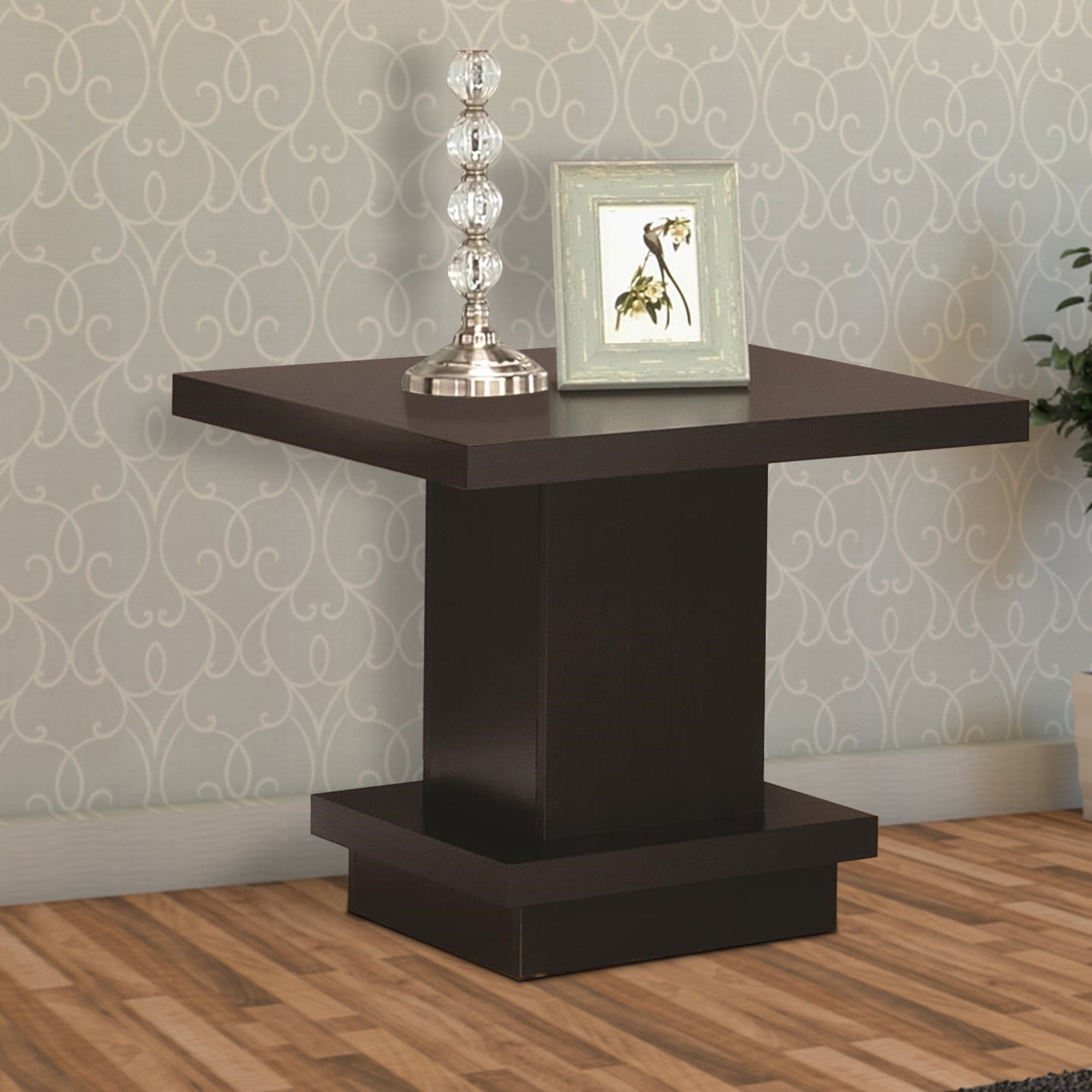Benzara Contemporary End Table With Pedestal Base, Cappuccino Brown