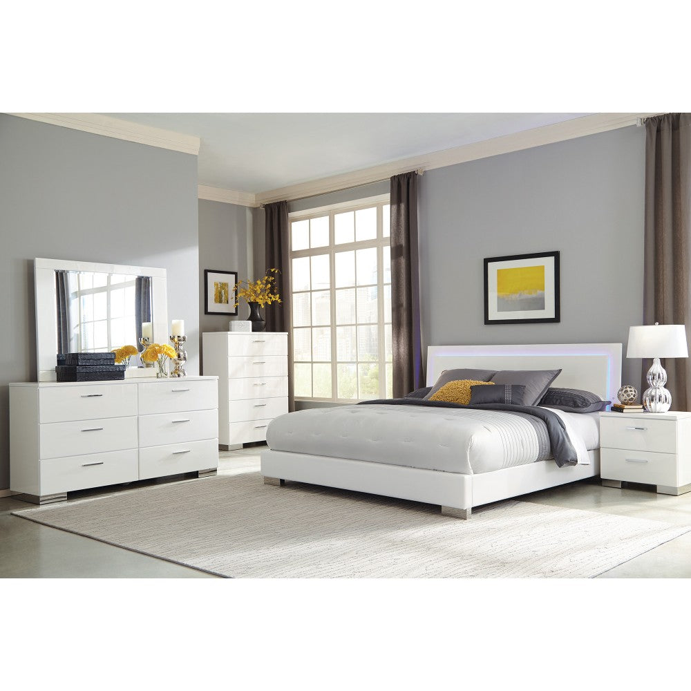 Benzara Wooden Nightstand with 2 Drawers And Chrome Metal Legs, White