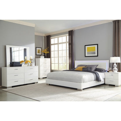 Benzara Wooden Nightstand with 2 Drawers And Chrome Metal Legs, White