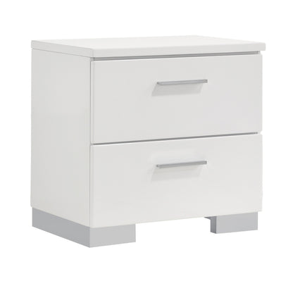 Benzara Wooden Nightstand with 2 Drawers And Chrome Metal Legs, White