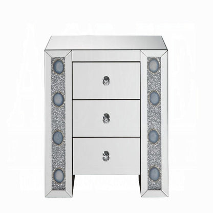 Benzara Wood & Mirror Nightstand with Agate Inserts, Silver
