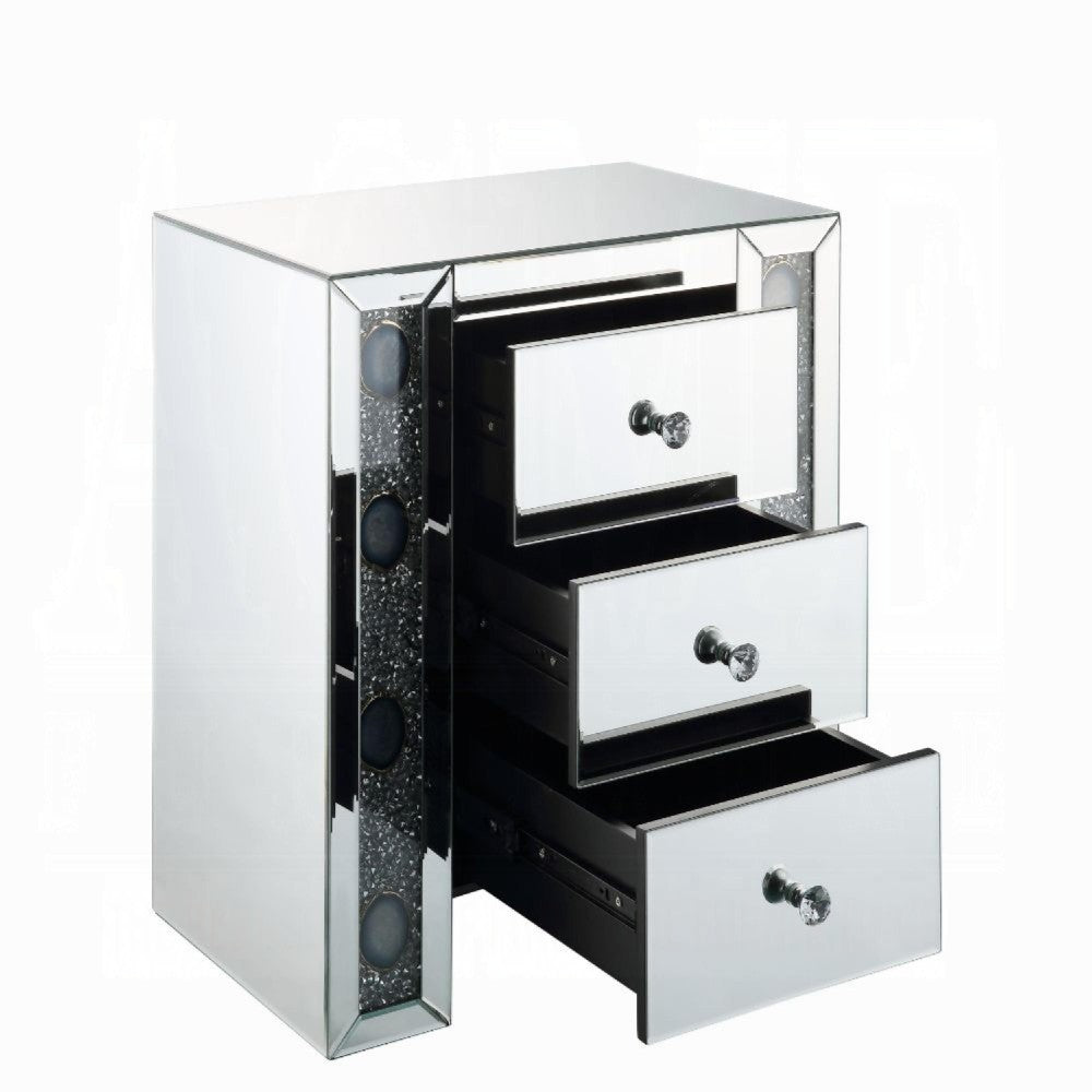 Benzara Wood & Mirror Nightstand with Agate Inserts, Silver