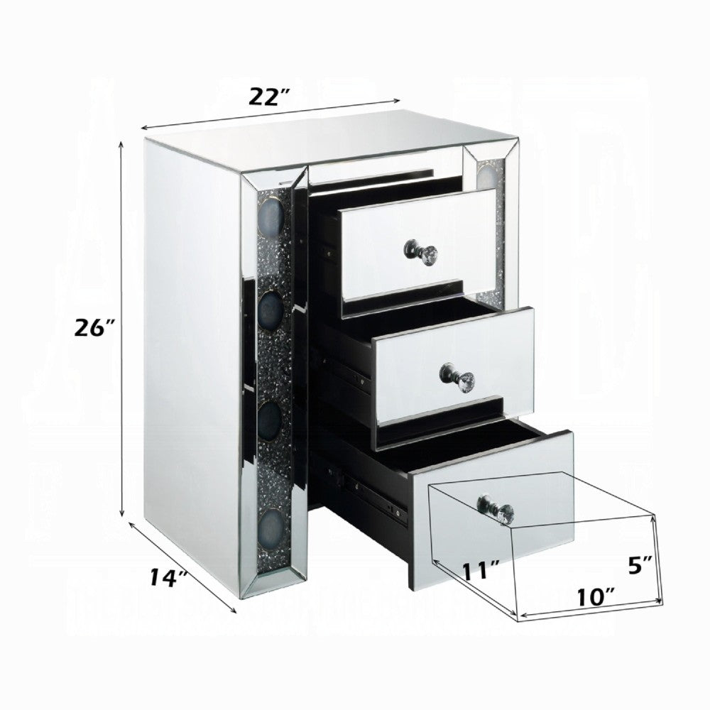 Benzara Wood & Mirror Nightstand with Agate Inserts, Silver