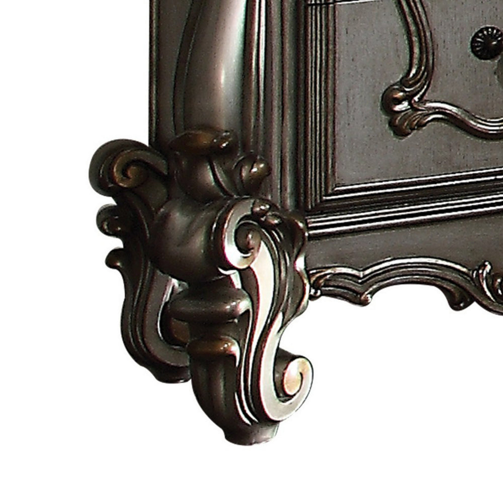 Benzara Two Drawer Nightstand With Oversized Scrolled Legs In Antique Platinum Finish