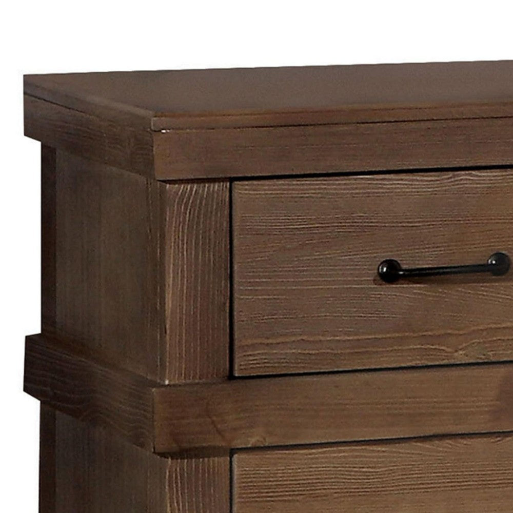 Benzara Two Drawer Nightstand With Metal Handle, Antique Oak