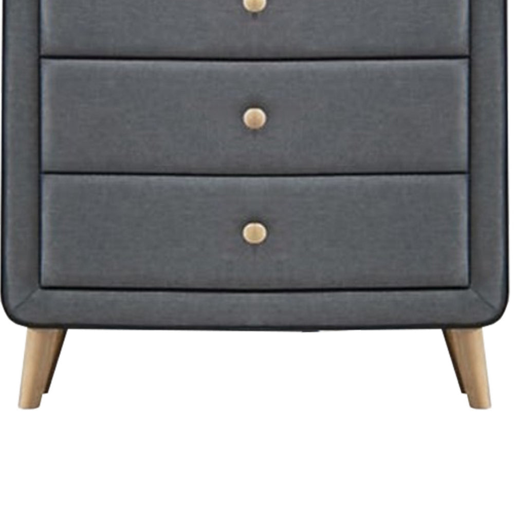 Benzara Transitional Style Wood And Fabric Upholstery Chest with 5 Drawers, Gray