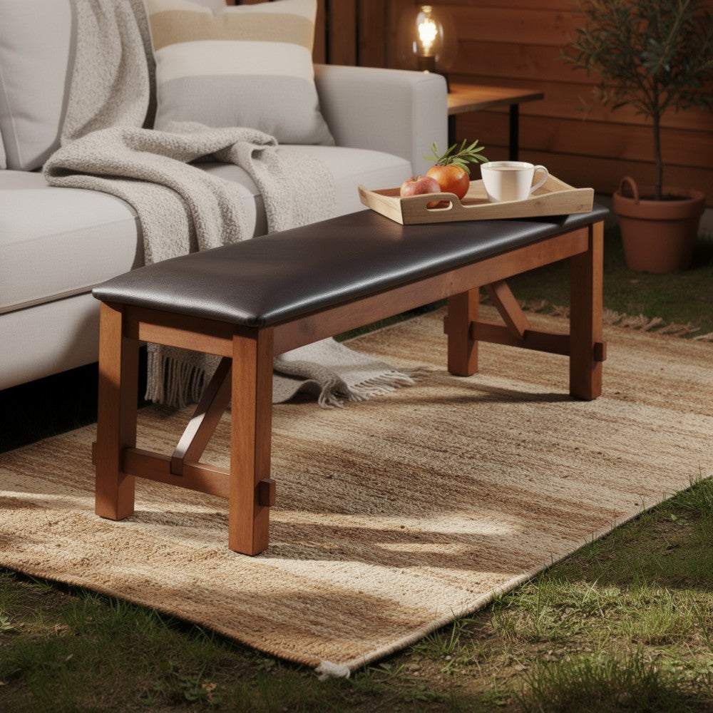 Benzara Transitional Style Wood And Fabric Upholstery Bench with Padded Seat, Brown