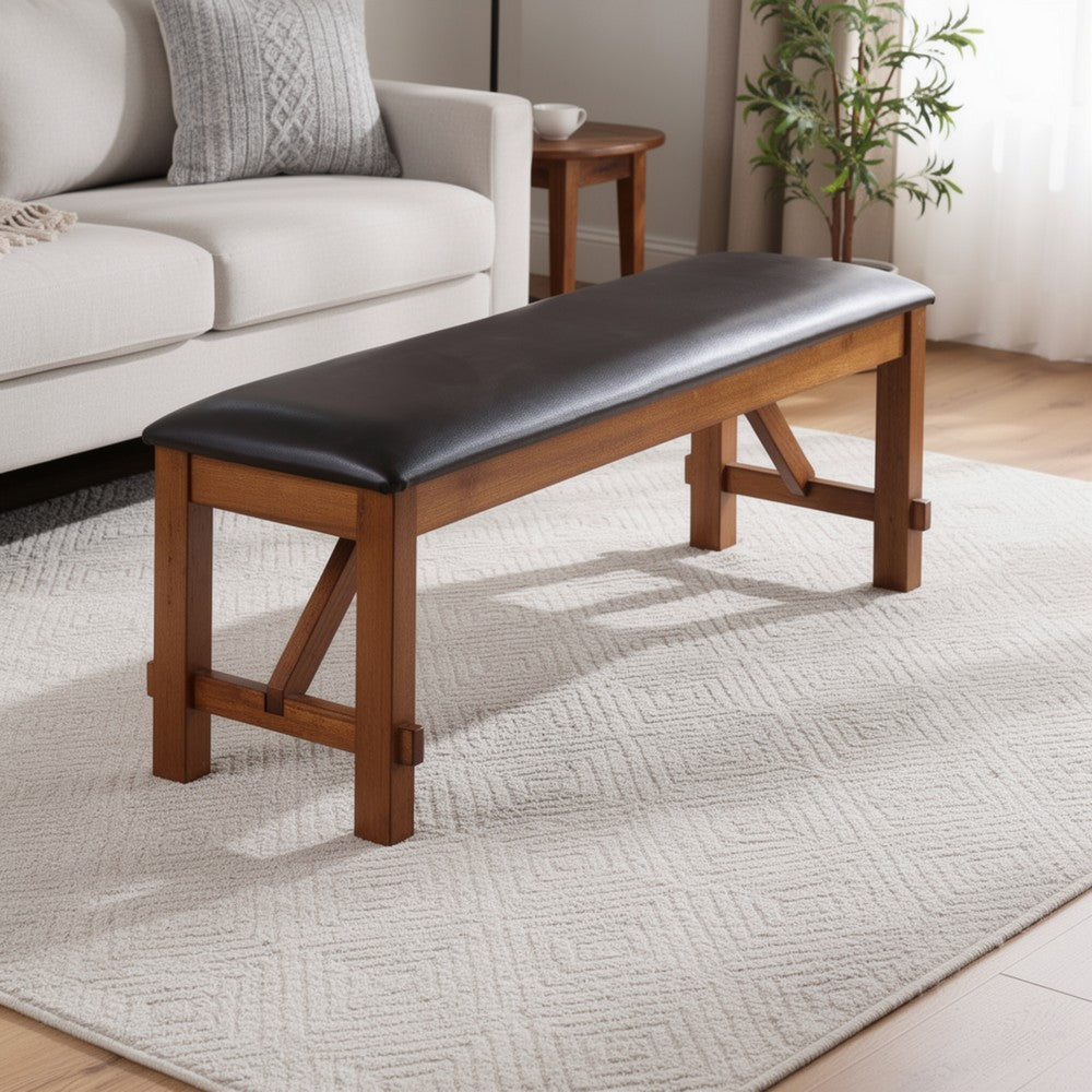 Benzara Transitional Style Wood And Fabric Upholstery Bench with Padded Seat, Brown
