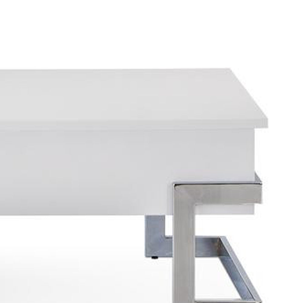 Benzara Wooden Coffee Table With Lift Top Storage Space, White