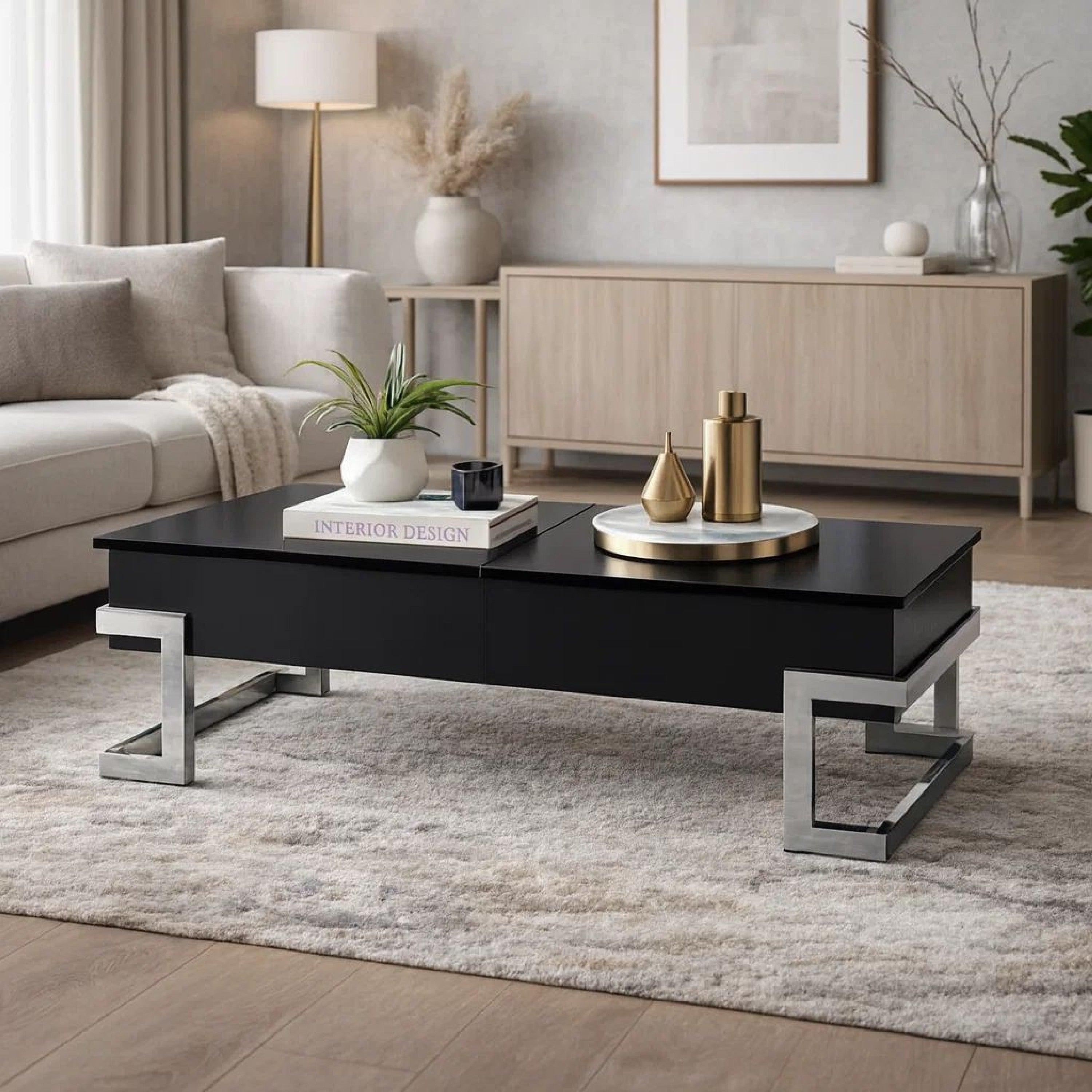 Benzara Wooden Coffee Table With Lift Top Storage Space, Black