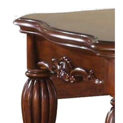 Benzara Wooden End Table with Carved Details, Cherry Brown