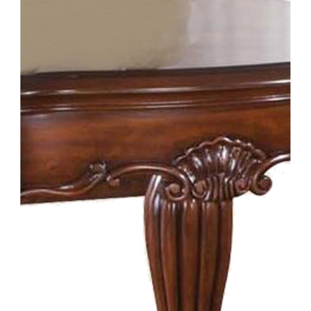 Benzara Wooden End Table with Carved Details, Cherry Brown