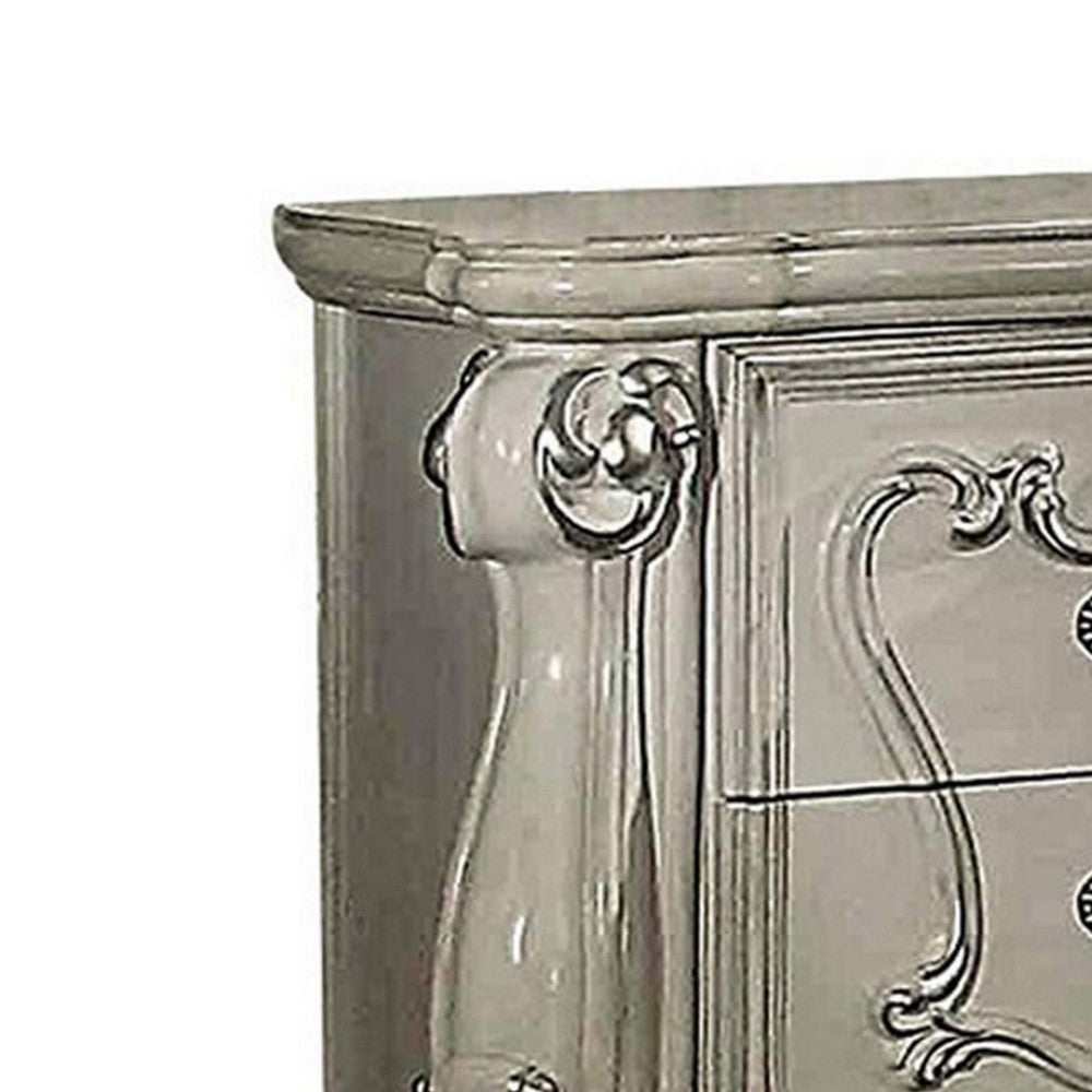 Benzara Two Drawers Wooden Nightstand with Carved Details, Bone White