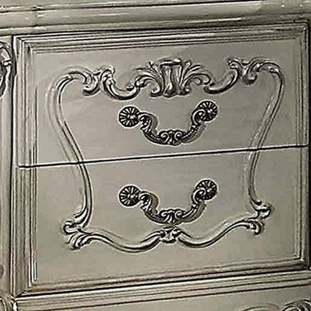 Benzara Two Drawers Wooden Nightstand with Carved Details, Bone White