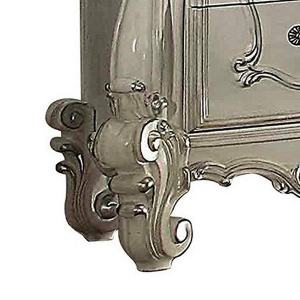 Benzara Two Drawers Wooden Nightstand with Carved Details, Bone White